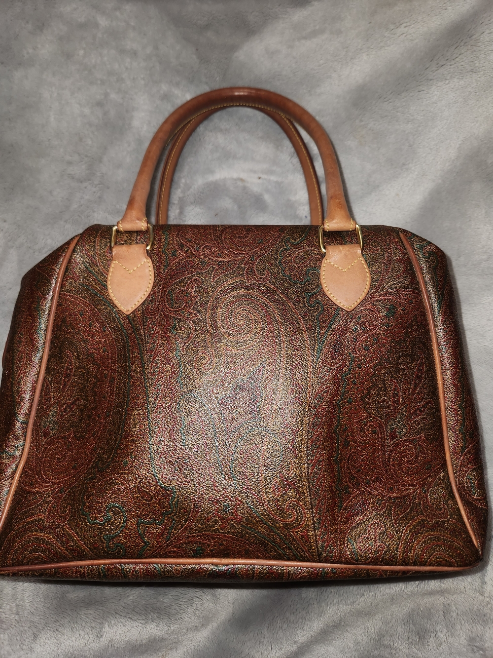 Etro Vintage Milano Paisley Satchel Handbag in Brown with Tan Trim - Picture 2 of 8